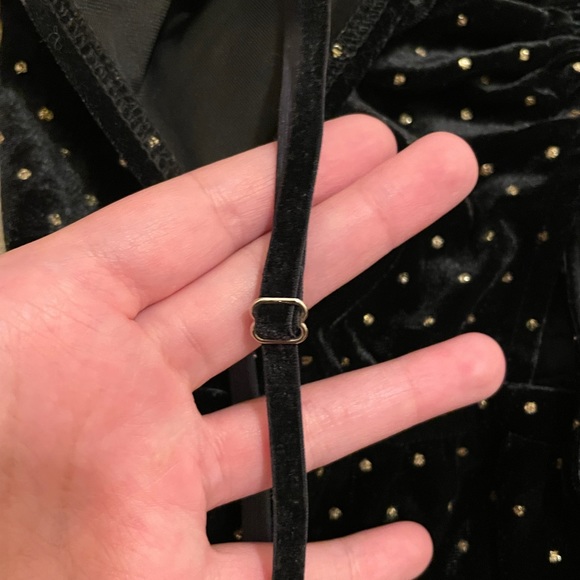 Black Velvet and Gold Polka Dot Jumpsuit - Picture 4 of 7